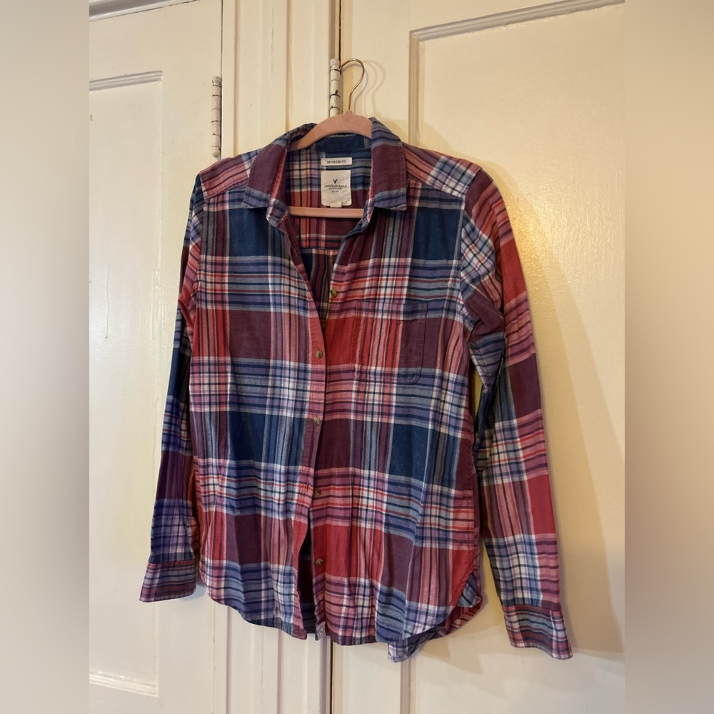 American Eagle, Boyfriend Fit Flannel, small, plaid - multicolored
